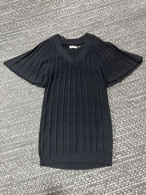 Calvin Klein | Grey V-Neck Short Sleeve MIDI Cable Knit Sweater Dress